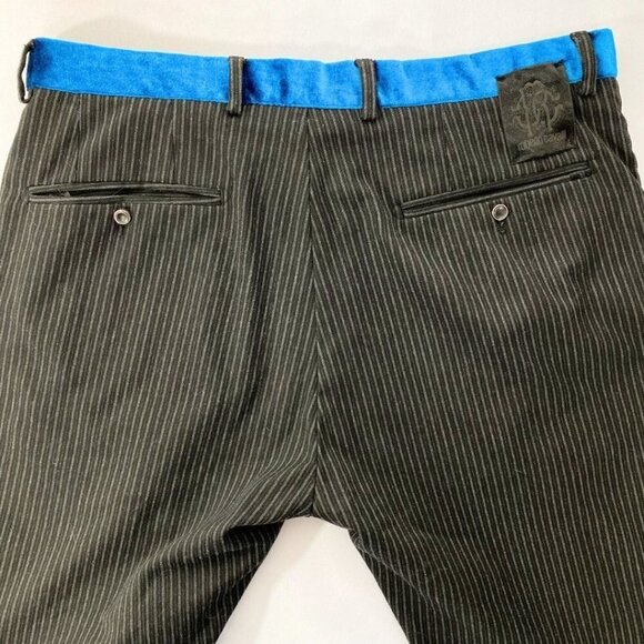 ROBERTO CAVALLI BLACK PINSTRIPES BLUE VELVET WAISTBAND DRESS PANTS - 31 - Picture 9 of 10
